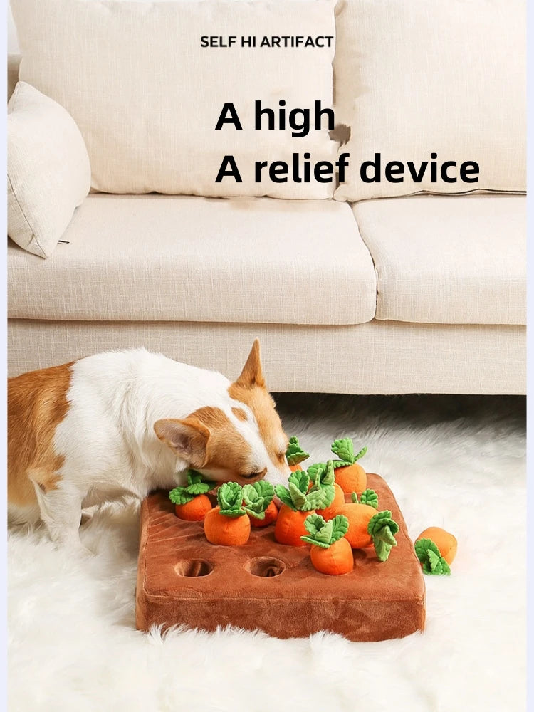 Interactive Carrot Plush Dog Toy – 2-in-1 Puzzle & Nosework Feeder
