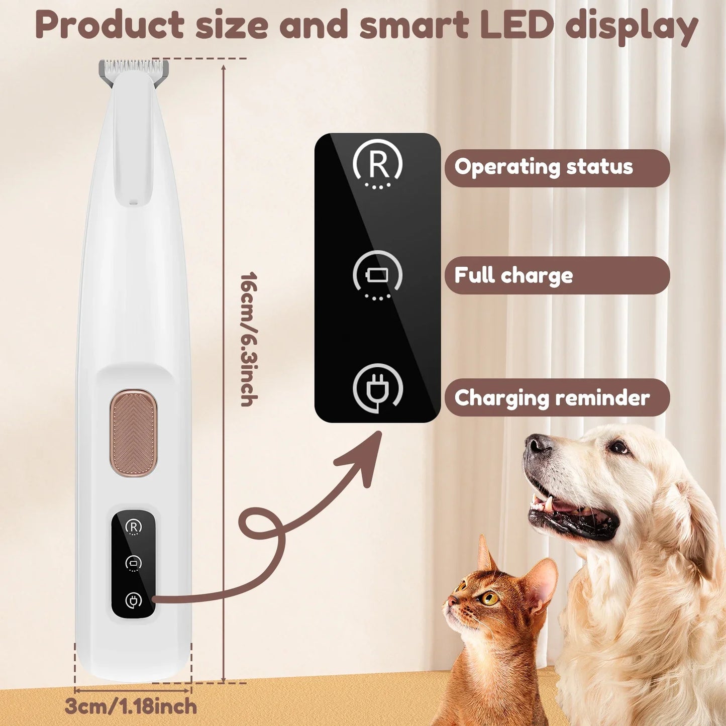 Waterproof Dog Paw Trimmer with LED Light – Pet Hair Clipper with LED Display