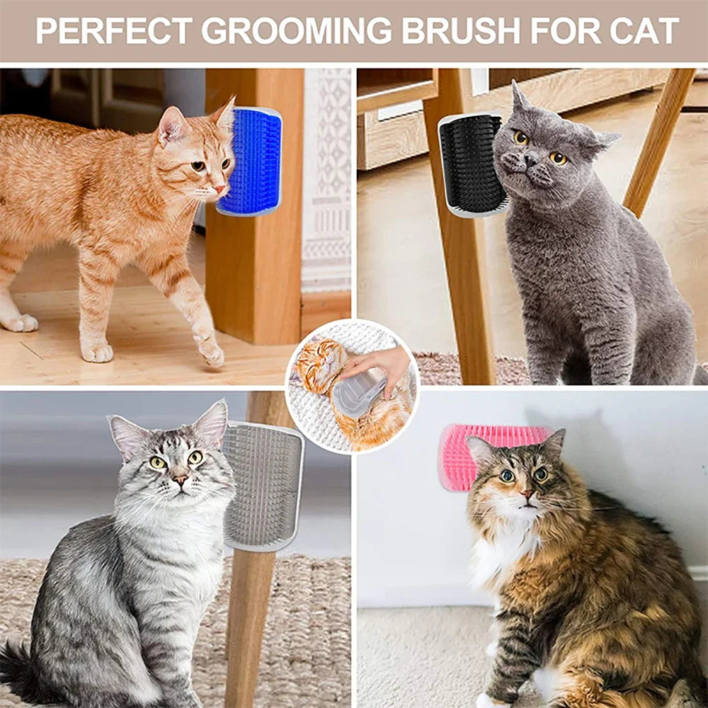 Cat Corner Brush & Massager – Self-Cleaning Grooming Comb with Catnip
