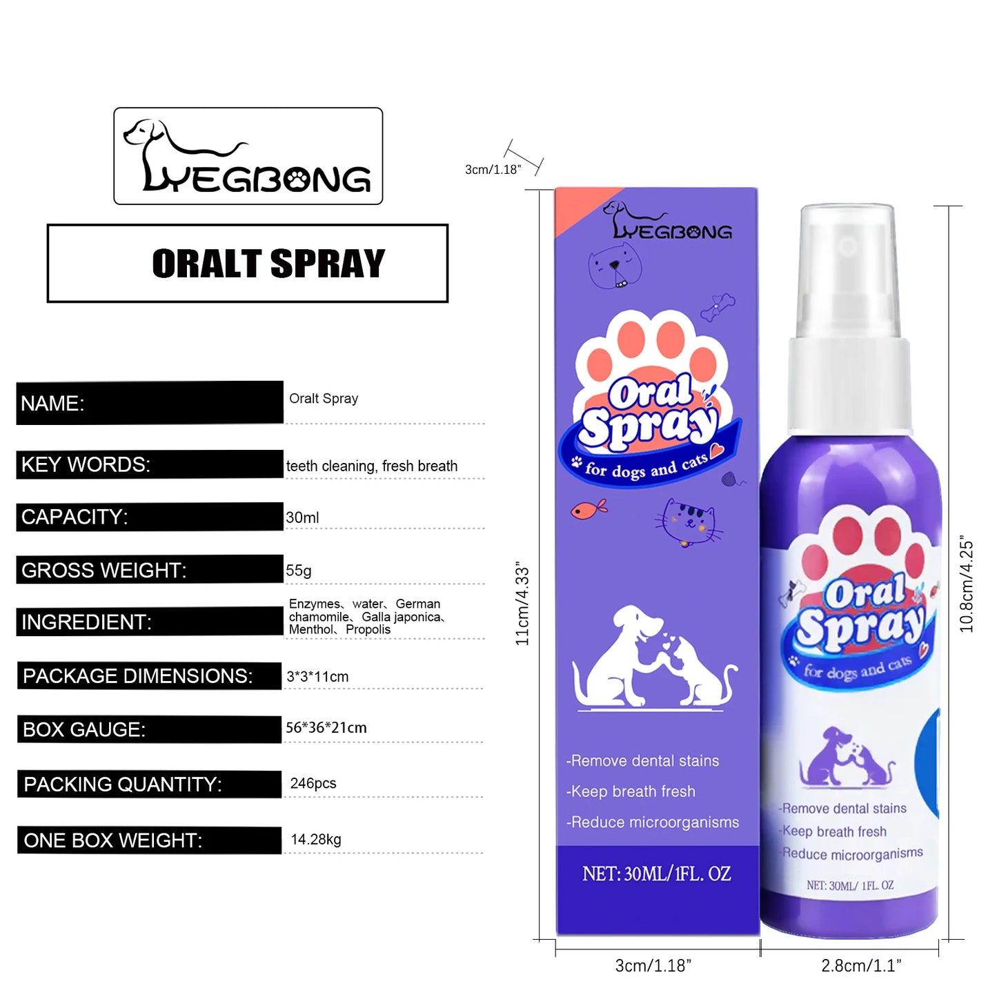 Oral Care Pet Spray – Tartar & Plaque Remover, Breath Freshener, No Brush Needed (30ml)