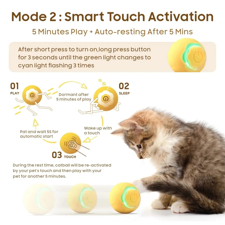 Automatic Rolling Cat Ball – Smart Self-Moving Kitten Toy