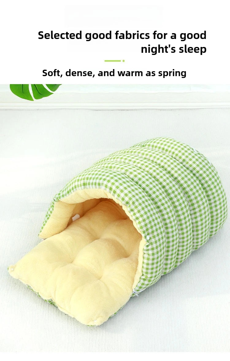 Winter Cat & Dog House – Closed Warm Plush Bed with Detachable Plaid Cover