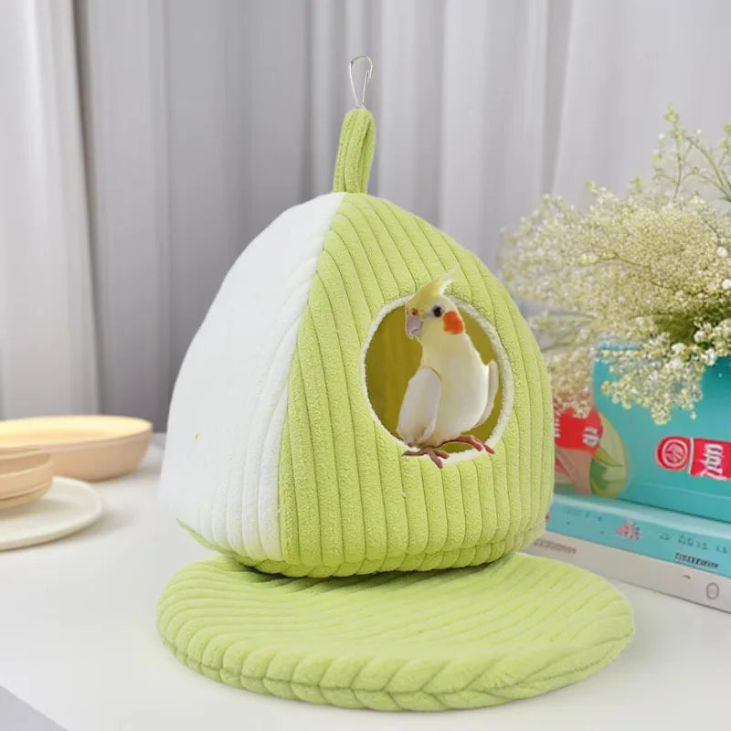 Warm Fleece-Lined Parrot Nest – Hanging Yellow Bed for Small Birds