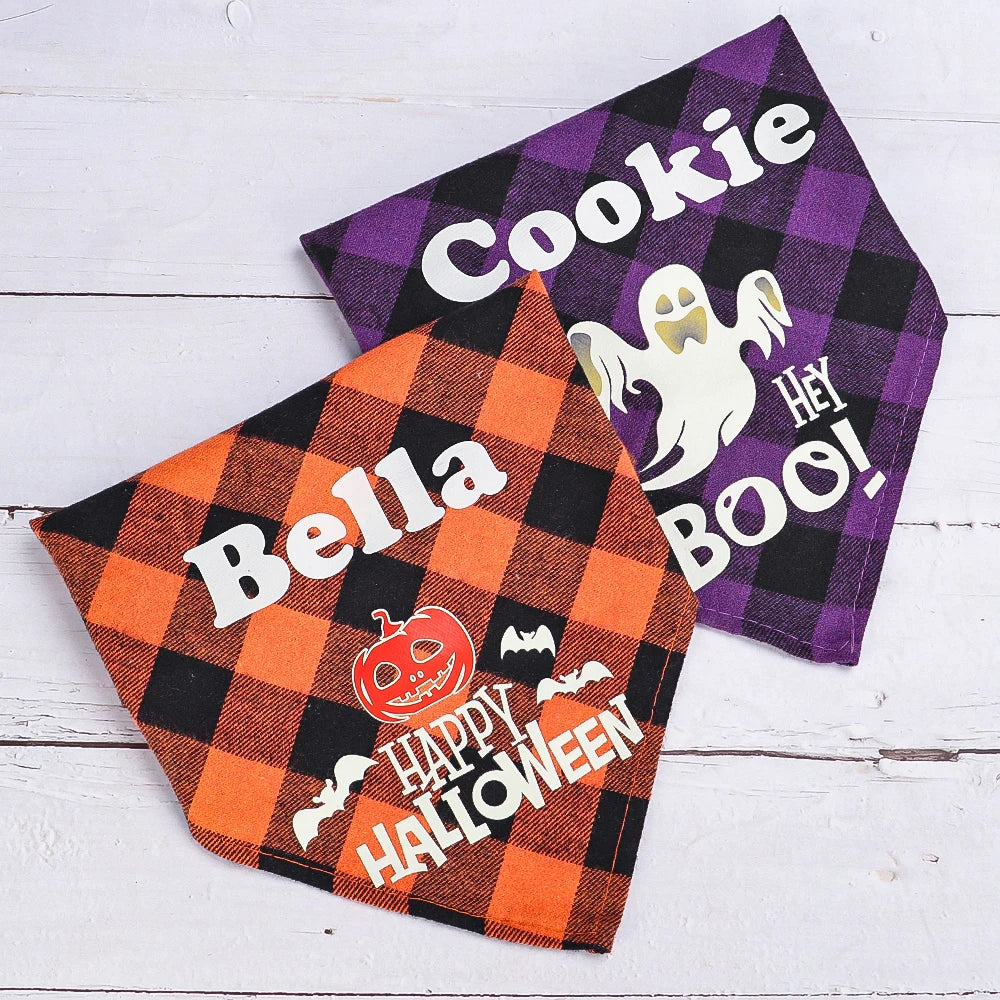Personalized Dog Halloween Bandana – Reflective Pet Scarf for Night Parties & Safety