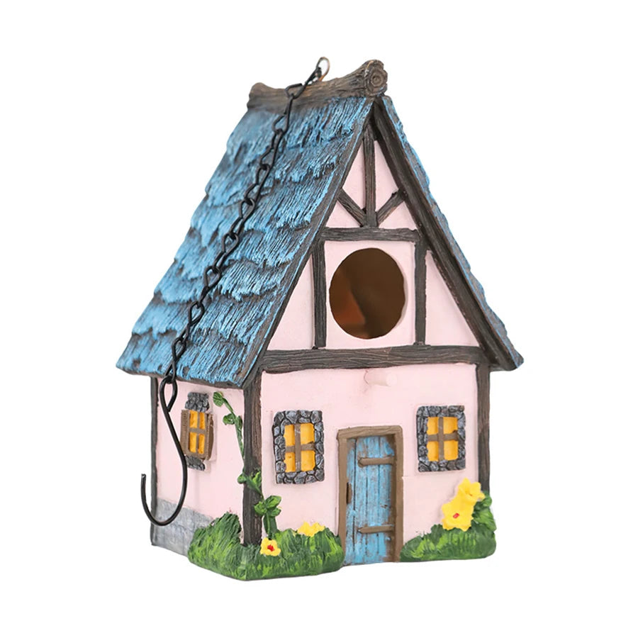 Outdoor Resin Birdhouse – Hanging Garden Cabin for Small Birds