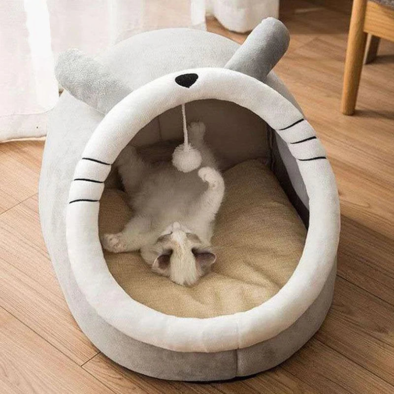 Cartoon Cat Cave Bed – Removable, Washable & Cozy Sleeping Mat for Pets