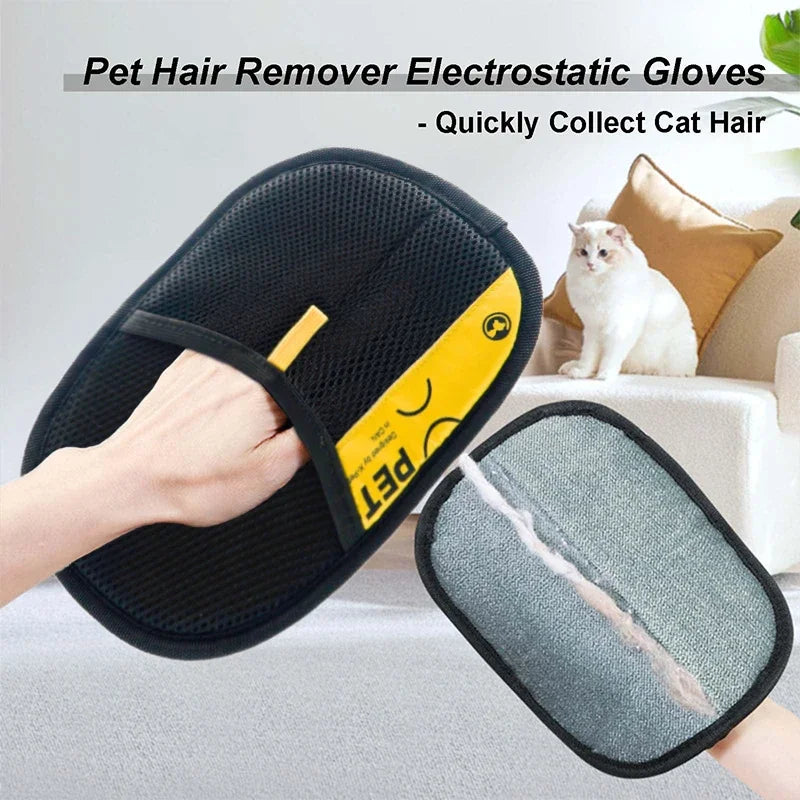 Pet Hair Remover Gloves – Reusable Electrostatic Grooming Gloves for Cats & Dogs with 2-in-1 Lint Brush