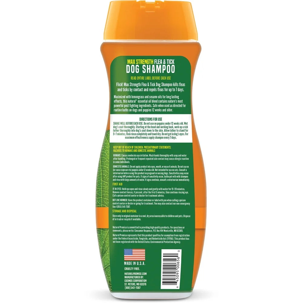 Natural Flea & Tick Dog Shampoo – Max Strength, Essential Oils, Soap-Free, Repels Fleas, Ticks & Mosquitoes