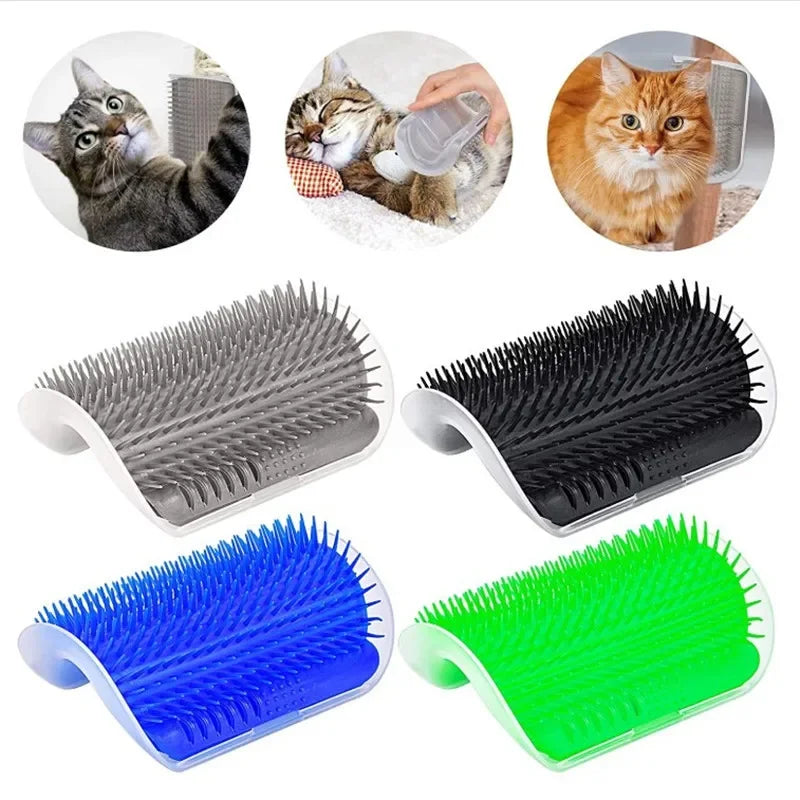 Cat Corner Brush & Massager – Self-Cleaning Grooming Comb with Catnip