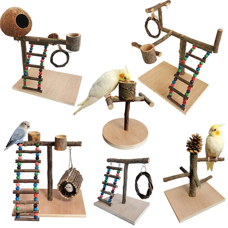 Solid Wood Parrot Stand – Interactive Training & Playground Pole for Birds