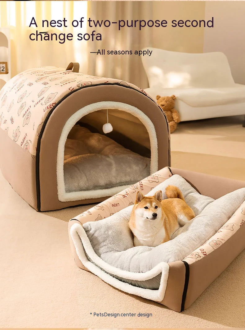 Large Winter Dog House  – Cozy, Removable & Washable Pet Bed