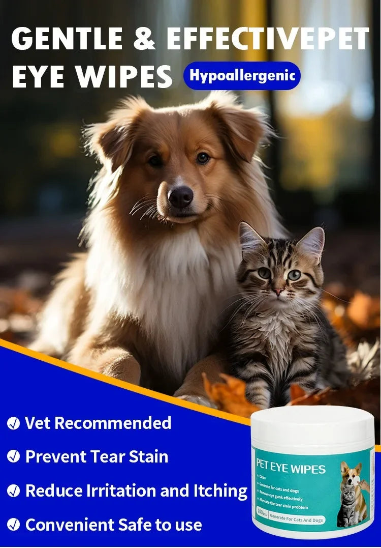 Pet Eye Wipes – Tear Stain Removal & Cleaning Wet Tissues for Cats