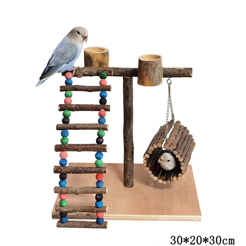 Solid Wood Parrot Stand – Interactive Training & Playground Pole for Birds