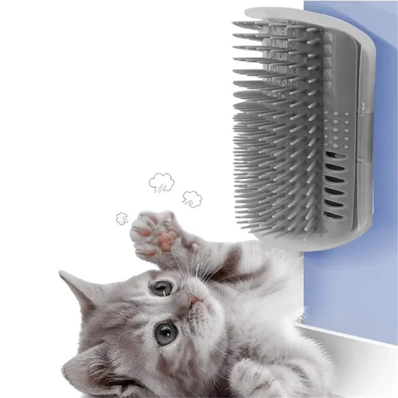 Cat Corner Brush & Massager – Self-Cleaning Grooming Comb with Catnip