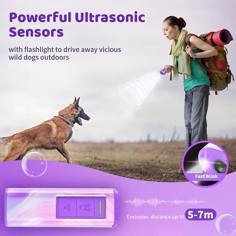 2025 Dog Ultrasonic Repeller Release Pet Training Rechargeable Anti Dog Bark Bite PortableDevice LED Flashlight Dog Repellent