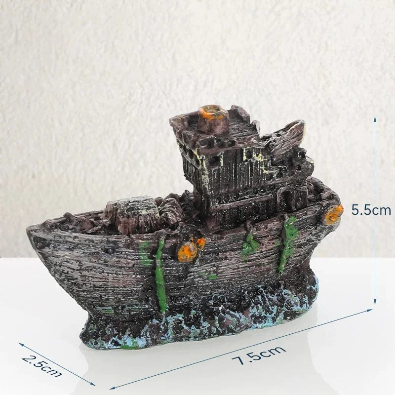 Wreck Ship Decoration Hollow Cave Resin Boat Statues Ornament