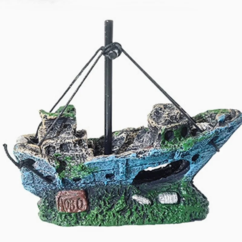 Wreck Ship Decoration Hollow Cave Resin Boat Statues Ornament