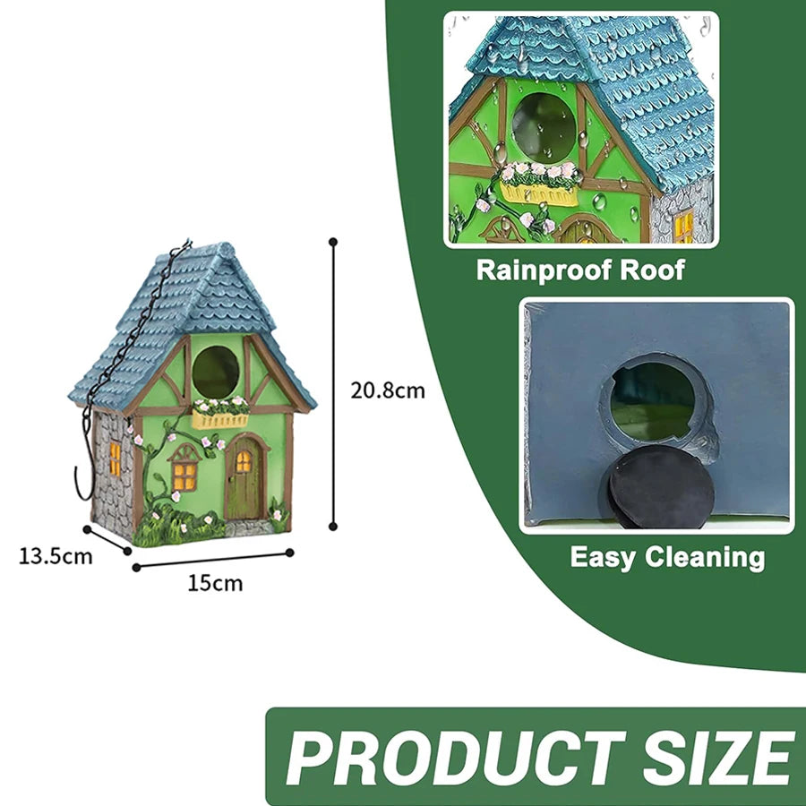 Outdoor Resin Birdhouse – Hanging Garden Cabin for Small Birds