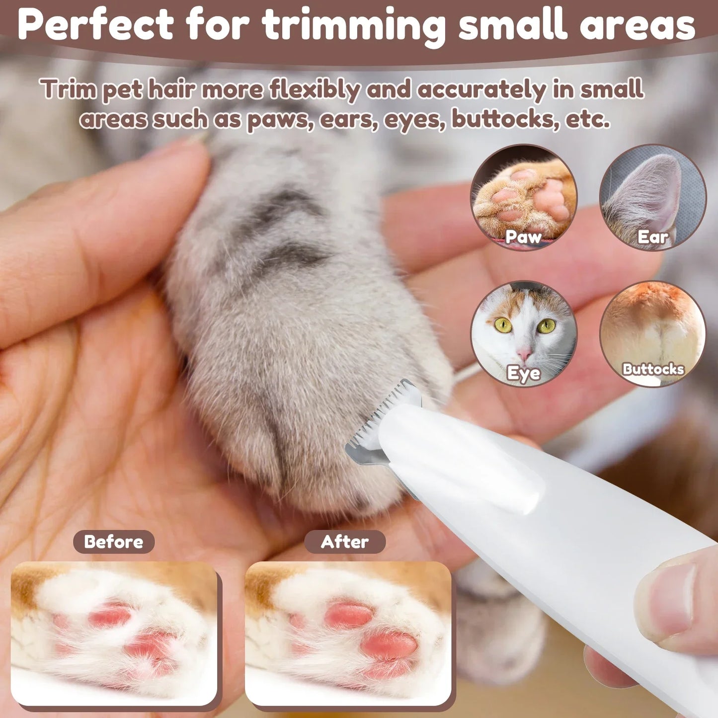 Waterproof Dog Paw Trimmer with LED Light – Pet Hair Clipper with LED Display