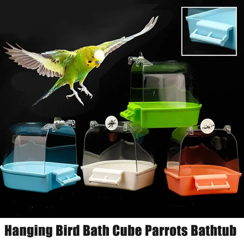 Clear Hanging Bird Bath – Cage Accessory for Parakeets, Canaries & Cockatiels
