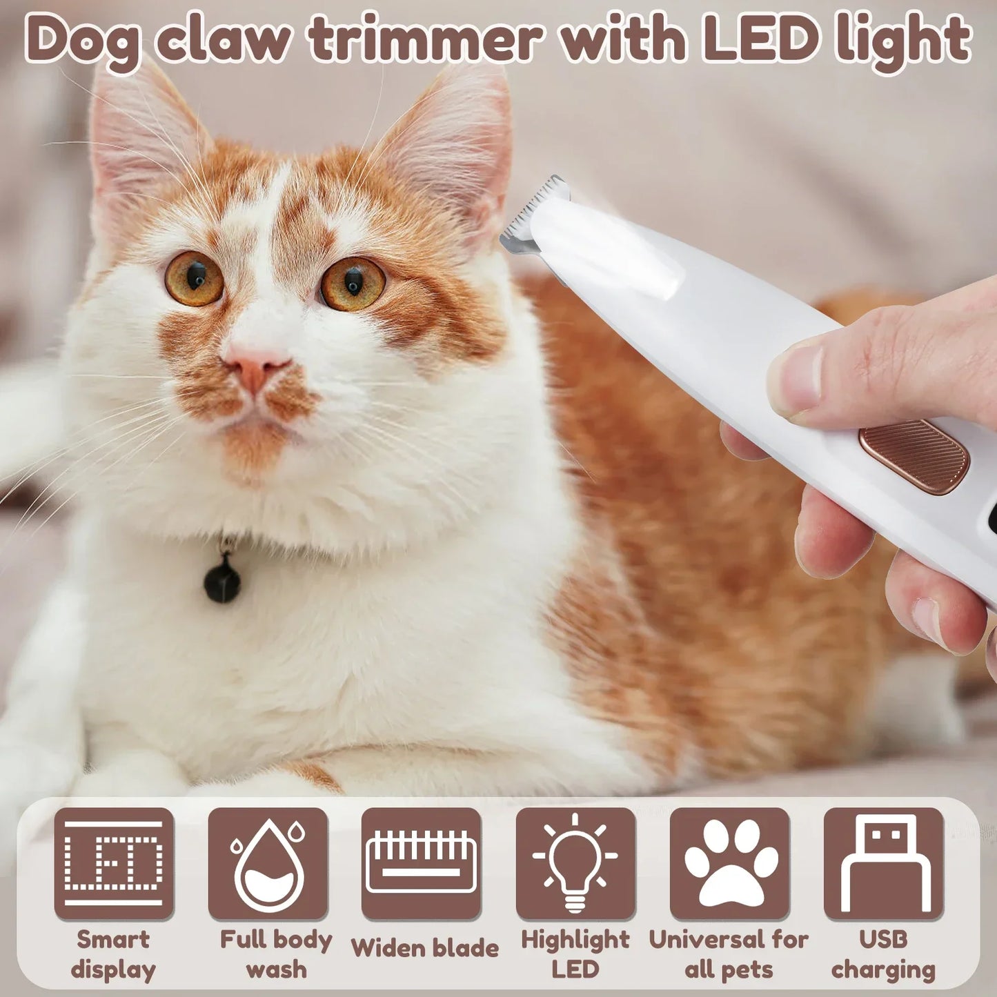 Waterproof Dog Paw Trimmer – LED Display Hair Clipper with 18mm Blade
