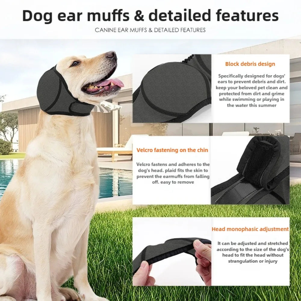 Waterproof Dog Ear Muffs – Noise-Cancelling Calming Hood for Swimming & Grooming