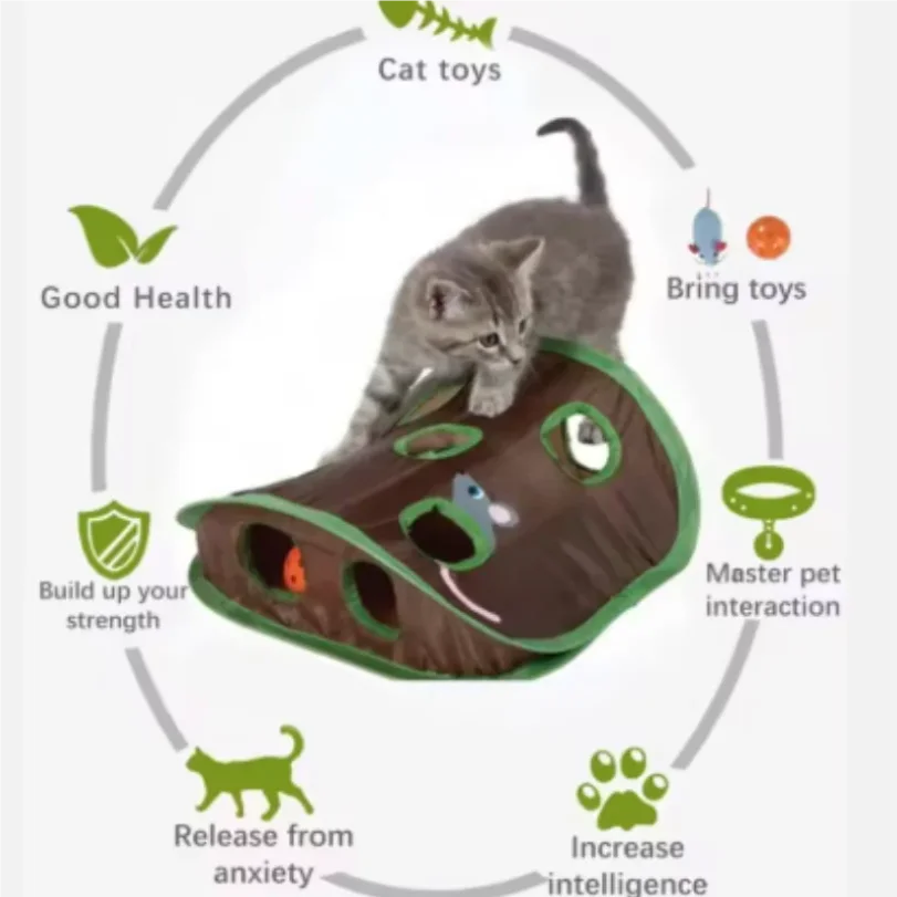 Cat Tunnel Hide & Seek Toy – Hidden Mouse, Foldable & Interactive