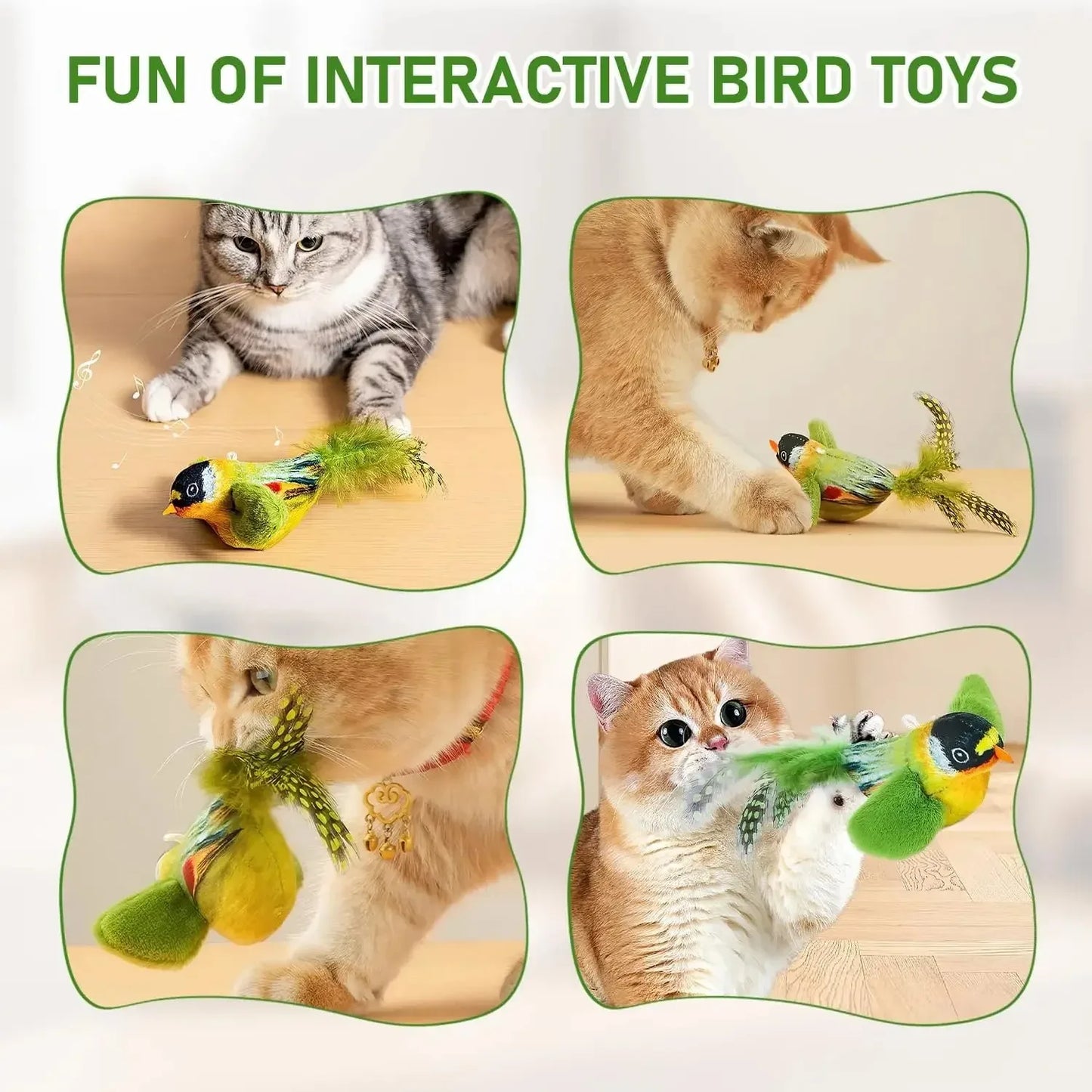 Interactive Cat Toy with Bird Sound & Elastic Rope