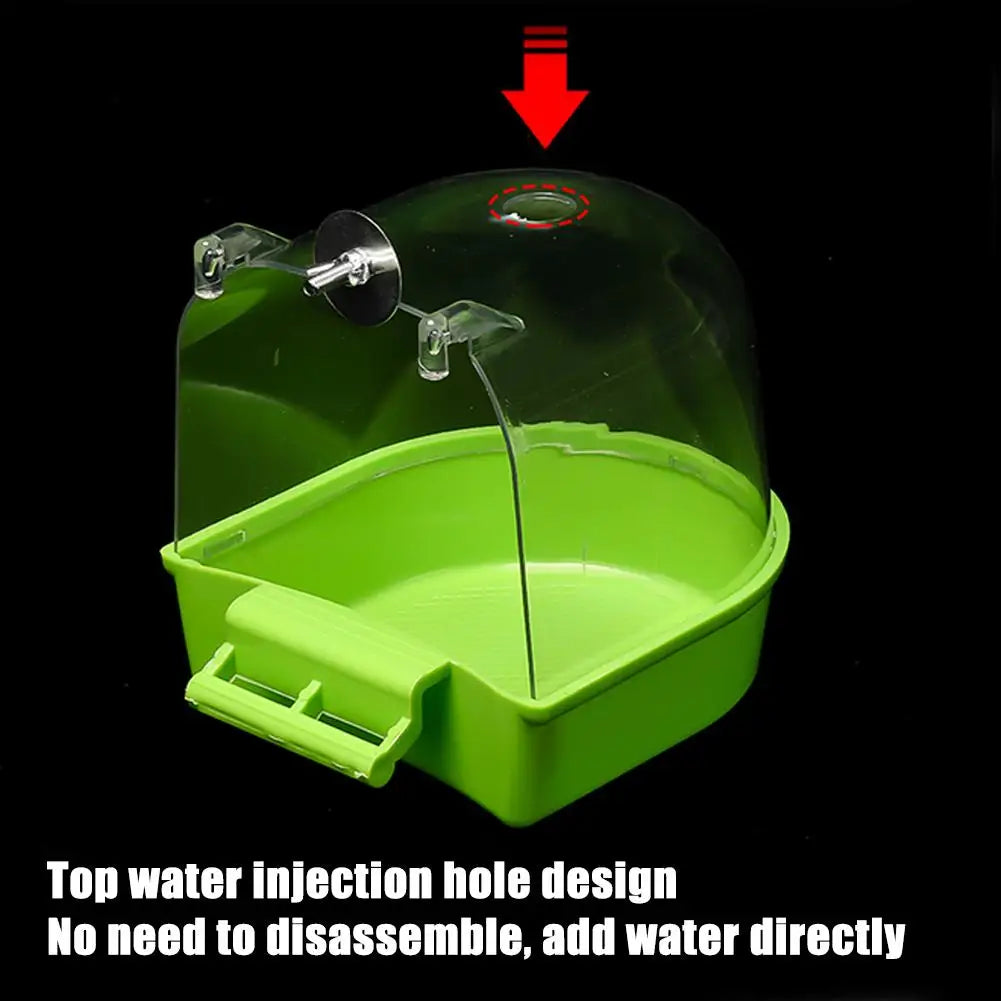 Clear Hanging Bird Bath – Cage Accessory for Parakeets, Canaries & Cockatiels