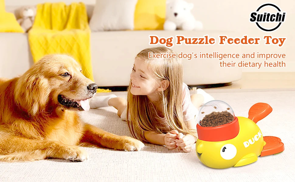 Dog Toys Interactive Treat Dispenser Toy Food Puzzle Slow Feeder Pet Cat Food Leaking Toy Cute Yellow Duck Shape Pet Supplies