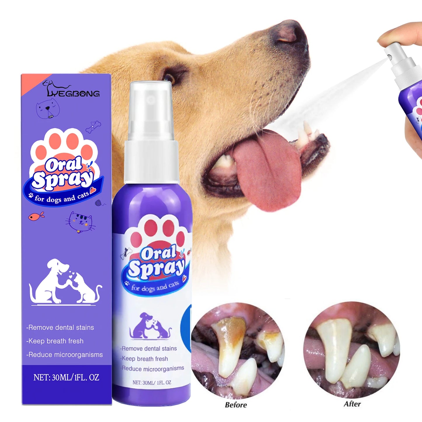 Oral Care Pet Spray – Tartar & Plaque Remover, Breath Freshener, No Brush Needed (30ml)