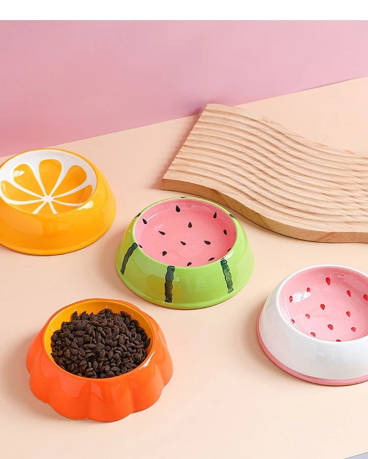 "Ceramic Pet Bowl – Cute Fruit Shapes for Cats & Small Dogs"