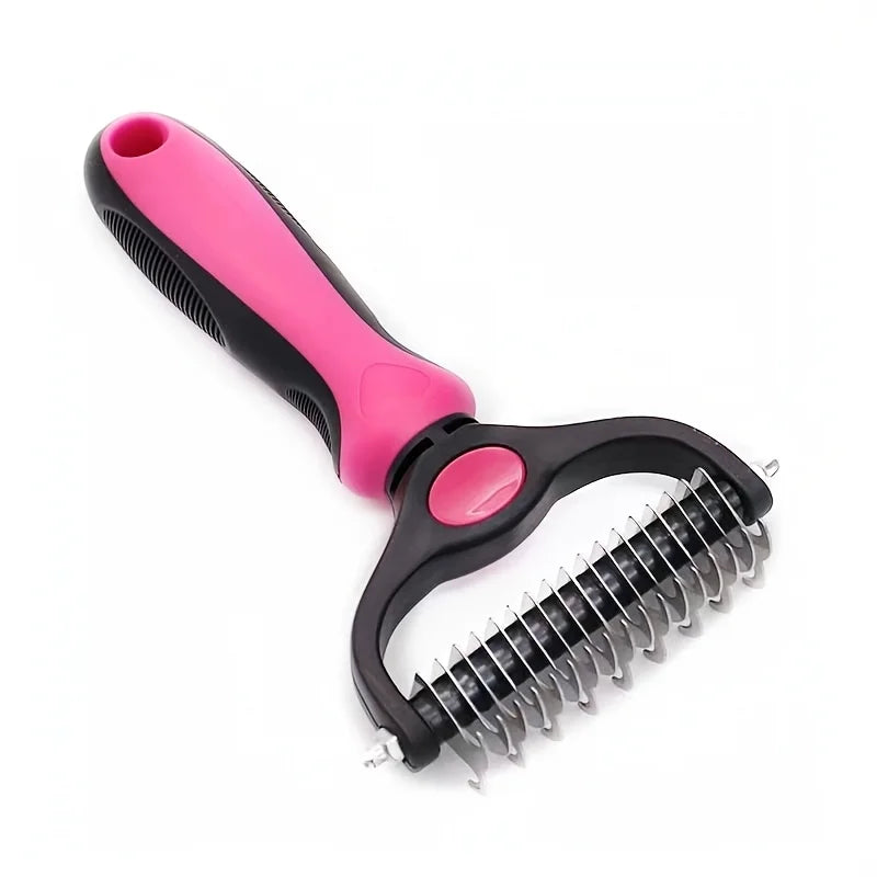 Dual-Sided Pet Grooming Brush – Stainless Steel Deshedding & Silicone Massage for Dogs & Cats