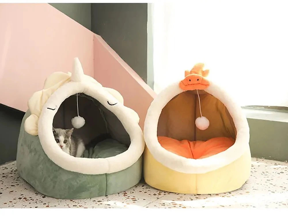 Cartoon Cat Cave Bed – Removable, Washable & Cozy Sleeping Mat for Pets