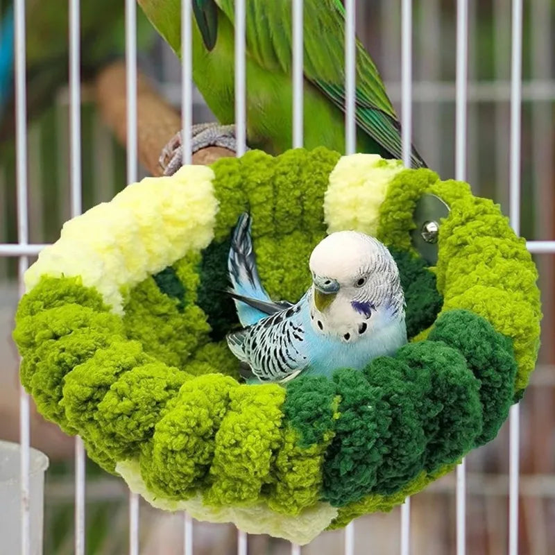 Autumn & Winter Plush Bird Nest – Cozy Round Sleeping Bed for Parrots & Small Birds