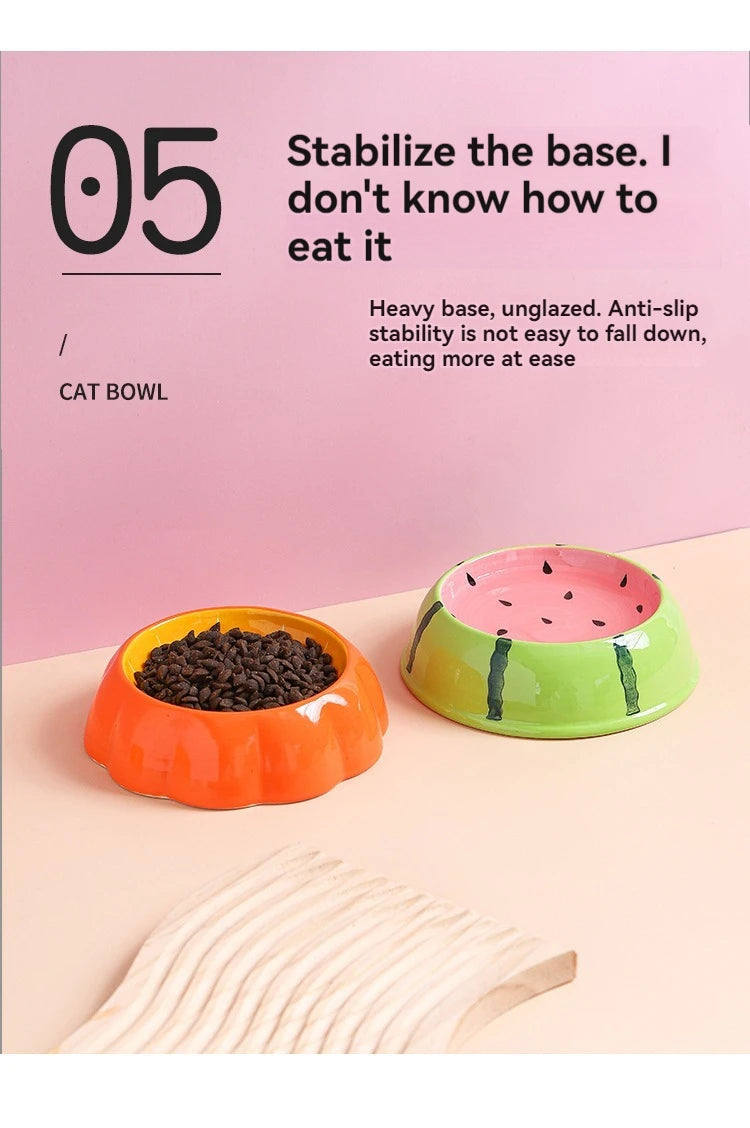 "Ceramic Pet Bowl – Cute Fruit Shapes for Cats & Small Dogs"