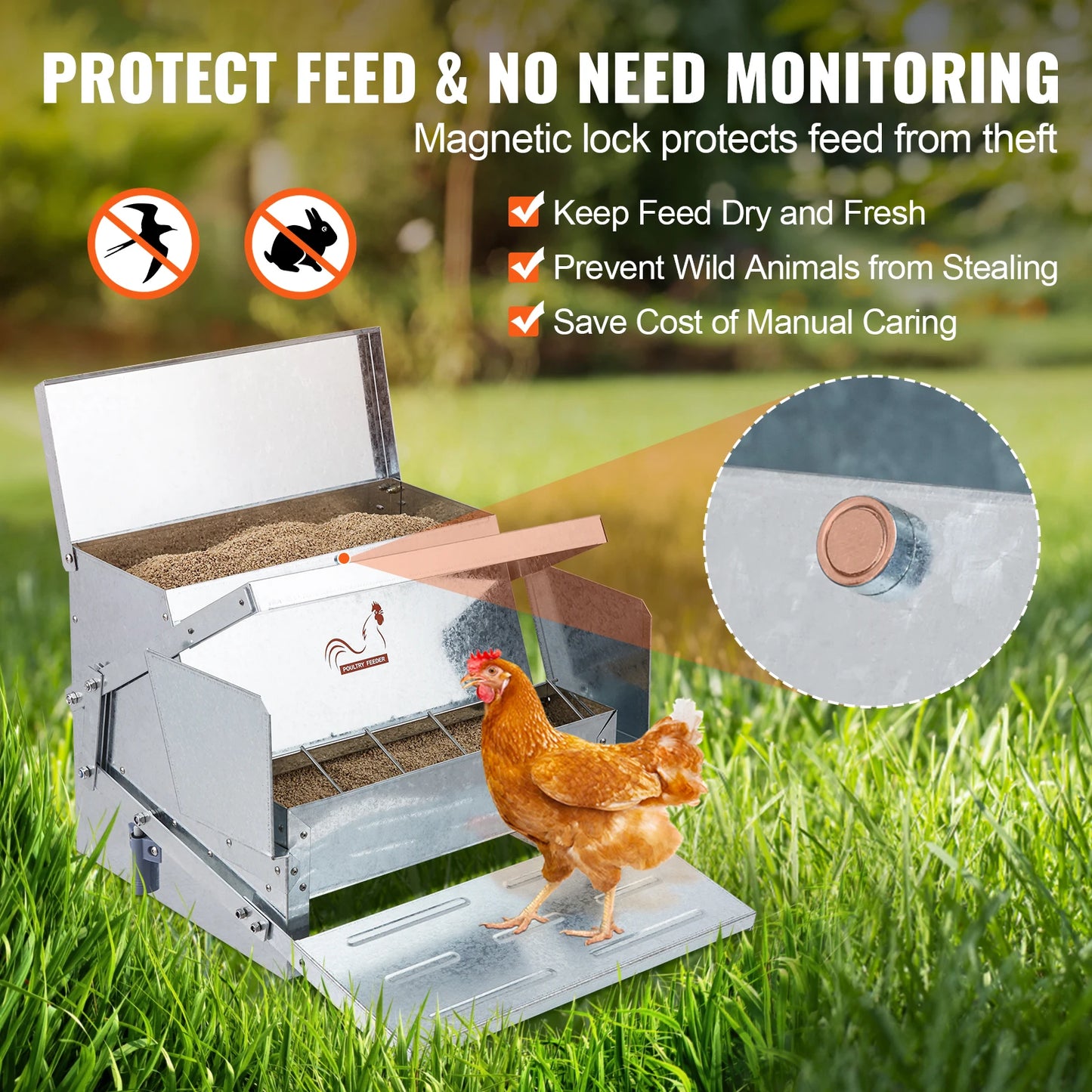 Automatic Chicken Feeder 25 lb Capacity – Galvanized Steel Poultry Feeder for Up to 10 Chickens