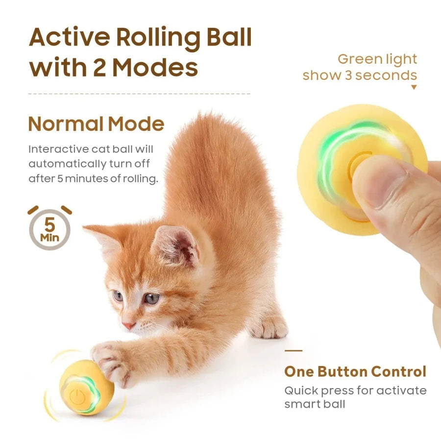 Automatic Rolling Cat Ball – Smart Self-Moving Kitten Toy