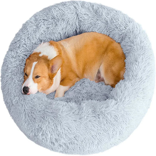Large Round Pet Bed – Super Soft Plush Dog & Cat House for Winter Sleeping
