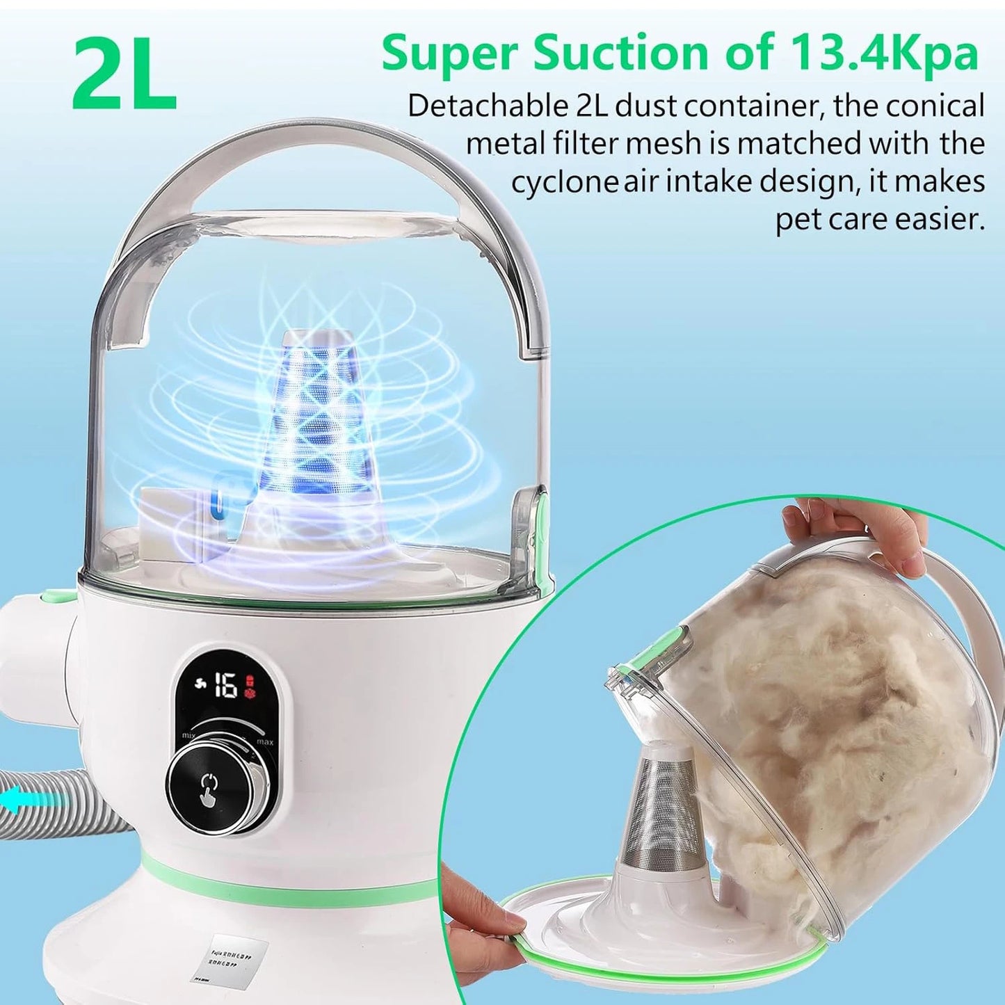 2L Pet Grooming Vacuum Kit – Ultra-Quiet, 99% Hair Removal, Professional 5-in-1 Tools for Dogs & Cats