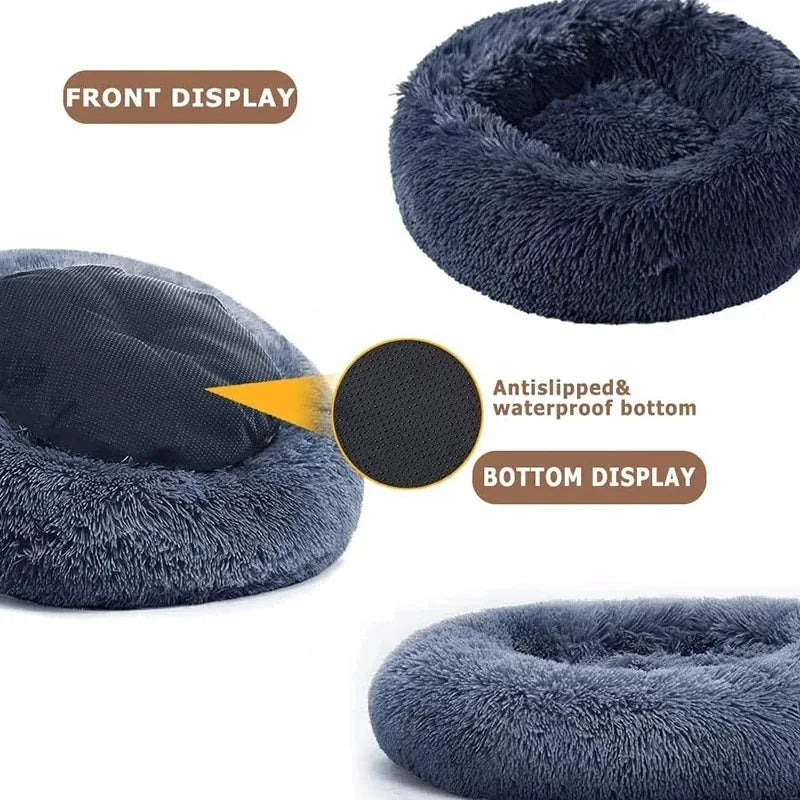 Washable Round Dog & Cat Bed – Cozy Winter Plush Basket for All Sizes