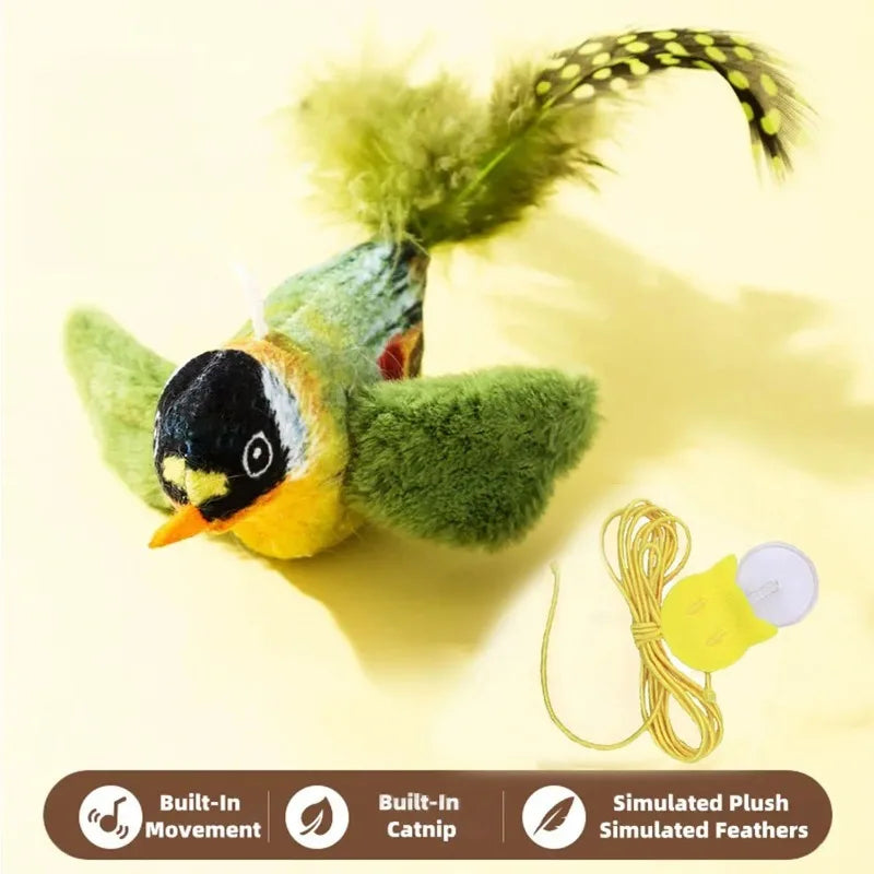 Interactive Cat Toy with Bird Sound & Elastic Rope