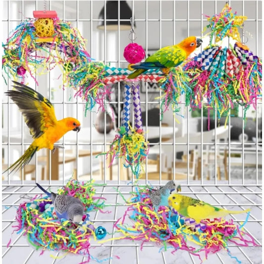1PC Parrot Toy Biting Toy Drawing Toy Finger Set Sichuan Pepper Wood Paper Silk Weaving Tube Toy Set