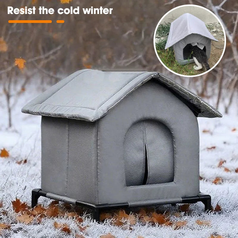 Waterproof Outdoor Pet House – Foldable Warm Cat & Dog Cave Bed