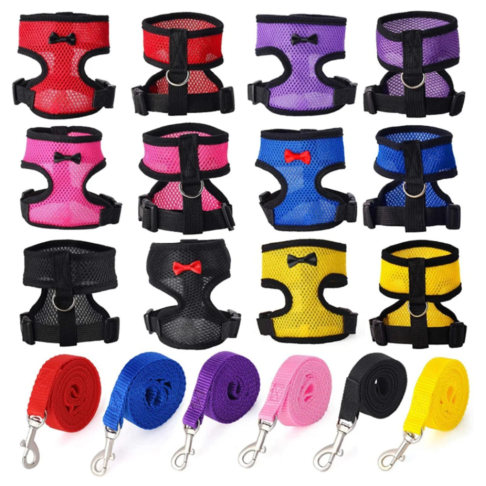 Chicken & Duck Vest Harness – Breathable Mesh Pet Belt with Bow, Collar & Leash