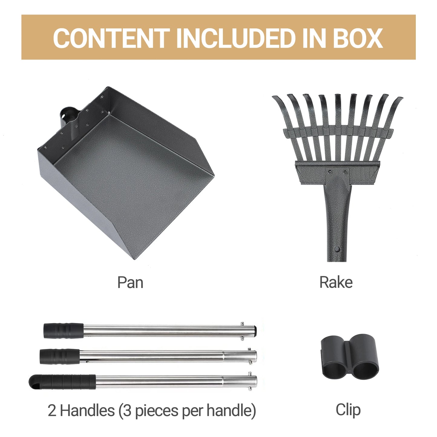 Dog Poop Tray & Rake Set – Adjustable Stainless Handles