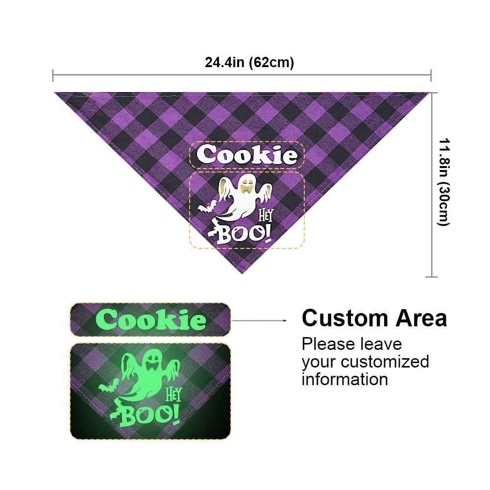 Personalized Dog Halloween Bandana – Reflective Pet Scarf for Night Parties & Safety