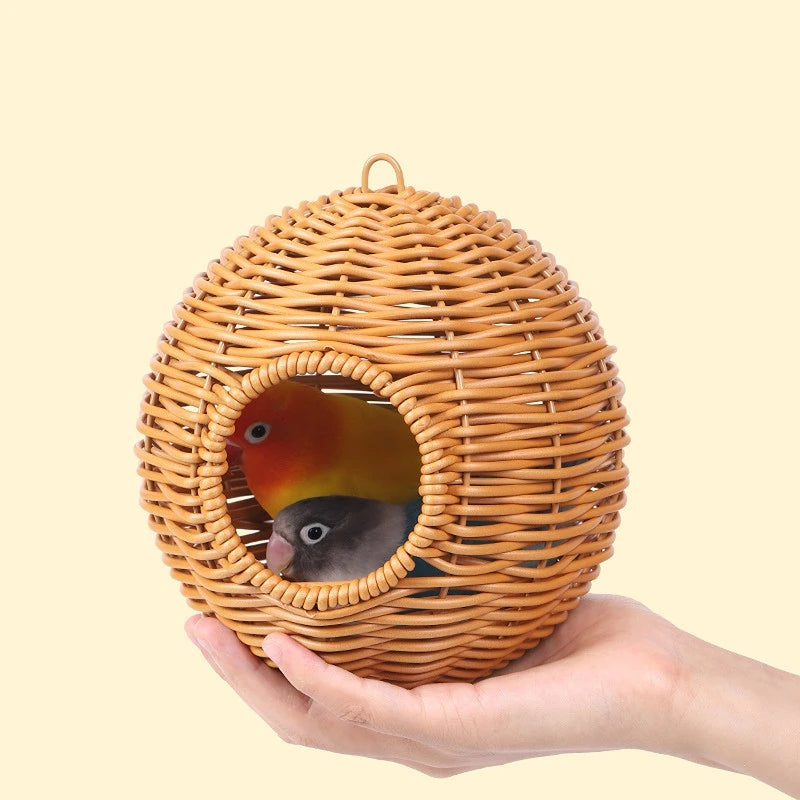 Handwoven Grass Bird Nest – Fake Grass Cage House for Parrots & Small Birds