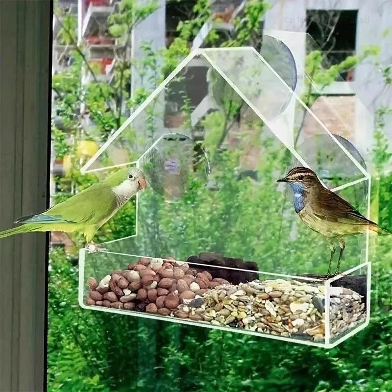 Acrylic Window Bird Feeder – Clear Hanging Feeder with Suction Cup for Outdoor Garden