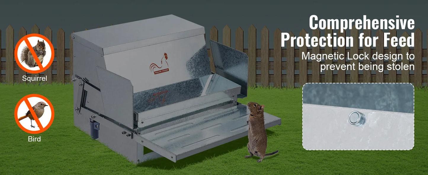 Automatic Chicken Feeder 25 lb Capacity – Galvanized Steel Poultry Feeder for Up to 10 Chickens